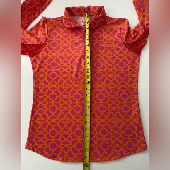 Icikuls UPF 50+ mock neck 1/4 zip top pink orange mosaic long sleeve Size Small - Picture 11 of 12